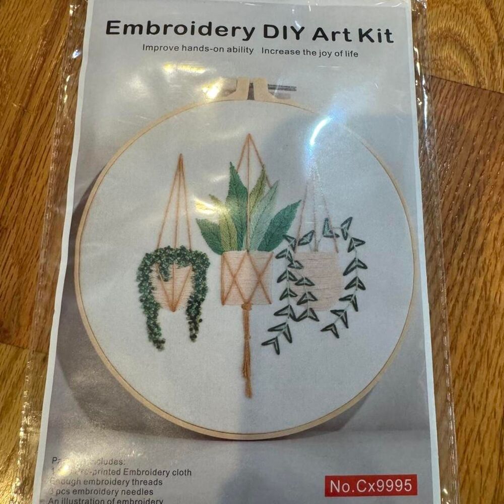 Embroidery DIY Art Kit with plant and leaf design